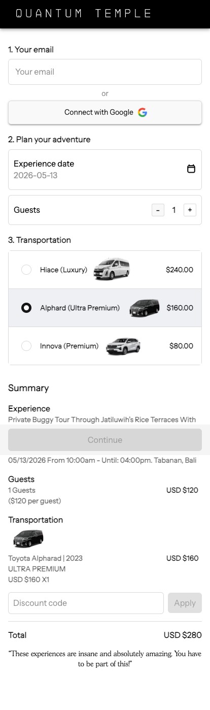 Quantum Temple express checkout on mobile
